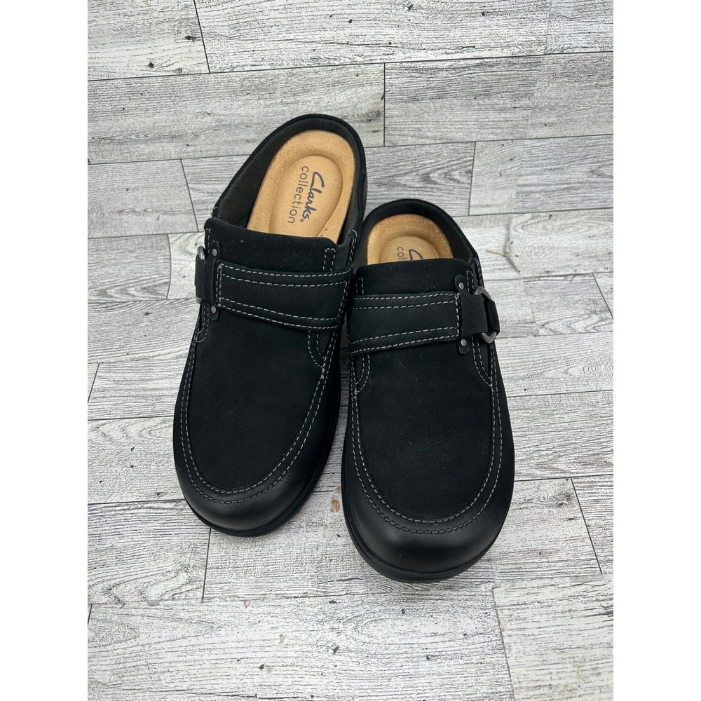 Clarks Collection Ultimate Comfort Black Buckle Mules Women‎ Size 7.5M